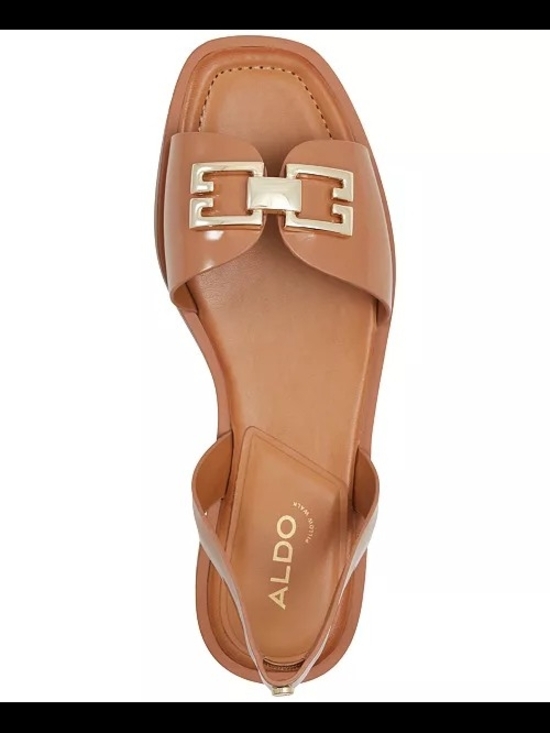Aldo Shoes - ALDO Tan Leather Slide Sandal with Gold Hardware